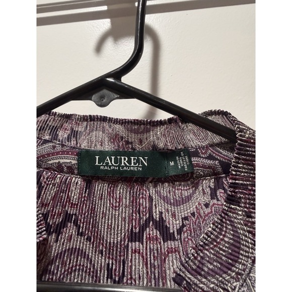 Lauren Ralph Lauren Purple Paisley Georgette Blouse Sz M Pleated Balloon Sleeve - Picture 5 of 5
